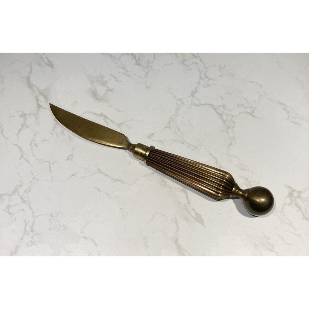 Vintage Brass Letter Envelope Opener Fluted Ribbed Tapered Handle 10 Inch